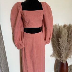 Free People Elegant Salmon Colored Denim Maxi Skirt Set